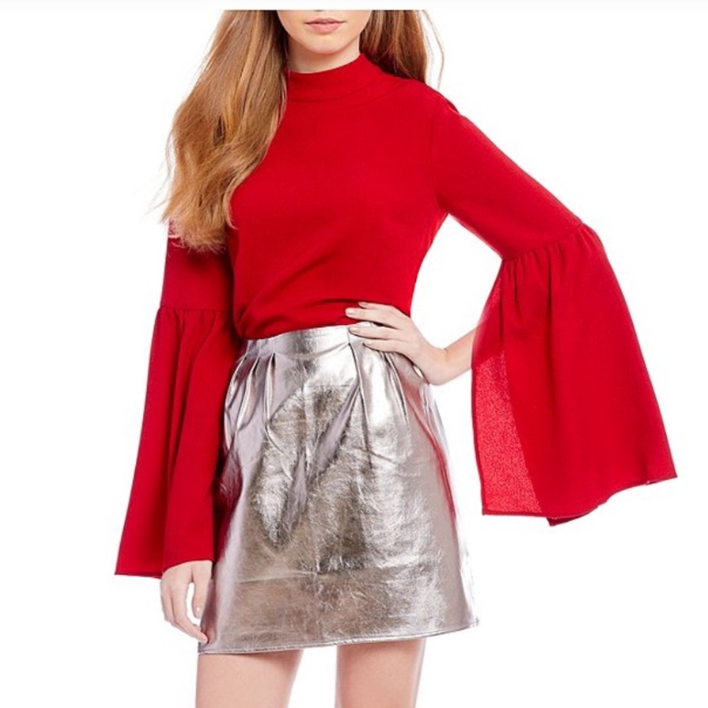 Sugarlips Mock Neck Split Bell Sleeve Blouse shirt